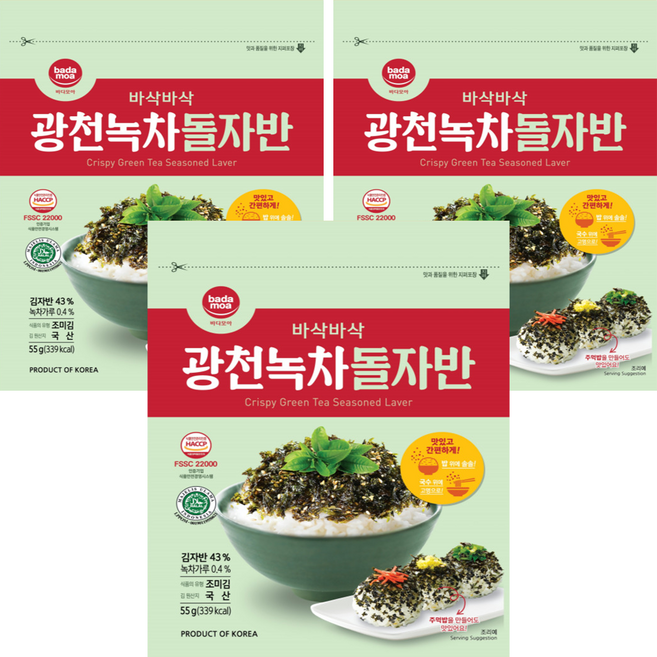 바다모아 광천 녹차 돌김자반, 55g, 3개