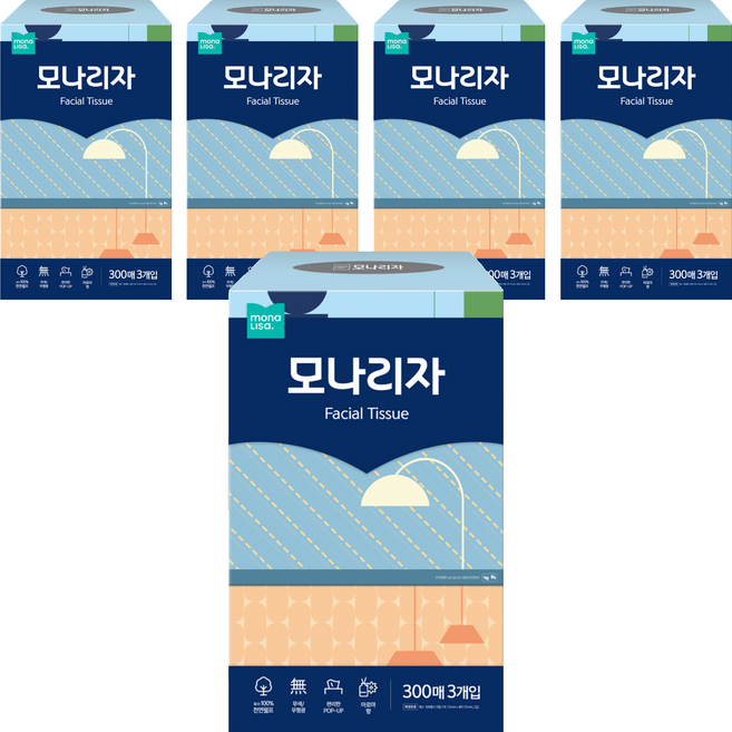 모나리자 천연펄프 미용티슈 2겹, 300개입, 15개