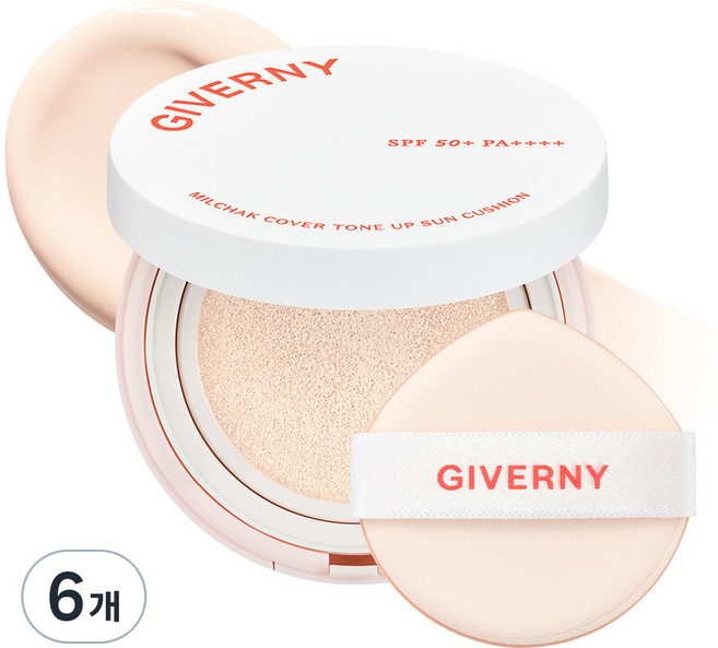 지베르니 밀착 커버 톤업 선쿠션 클리어베이지 SPF50+ PA++++, 12g, 6개
