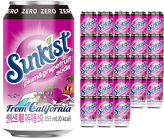 썬키스트 제로 자두자몽 소다 탄산음료, 355ml, 24개