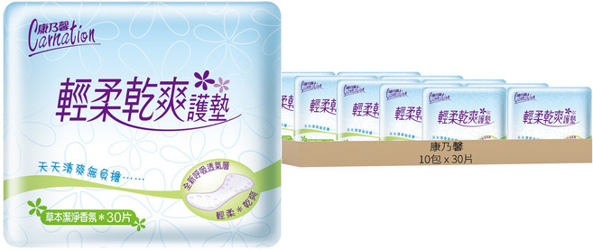 康乃馨 輕柔乾爽護墊 草本潔淨香氛, 15cm, 30片, 10包