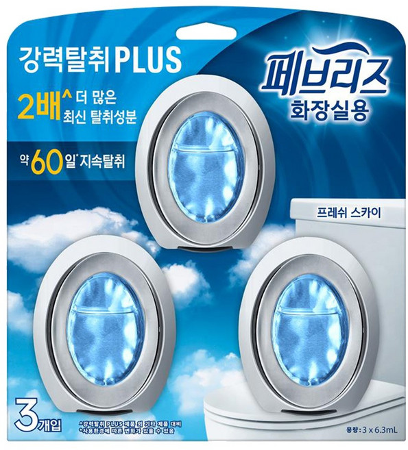 페브리즈 화장실용 강력 플러스 비치형 프레쉬 스카이향 탈취제 본품 3p, 18.9ml, 1개