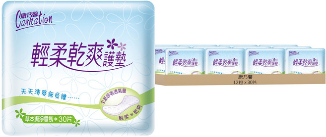 康乃馨 輕柔乾爽護墊 草本潔淨香氛, 15cm, 30片, 12包