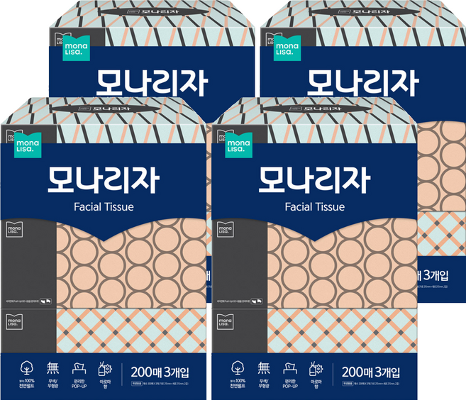 모나리자 천연펄프 미용티슈 2겹, 200매, 12개