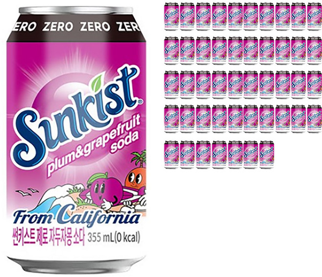 썬키스트 제로 자두자몽 소다 탄산음료, 355ml, 48개