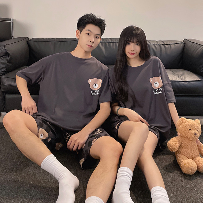 세컨핑크 커플용 곰곰스타 반팔 반바지 잠옷 세트 91806