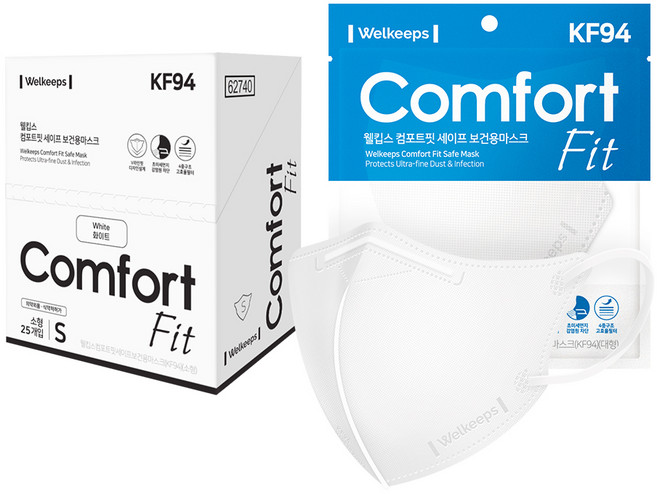 웰킵스 컴포트핏 세이프 보건용 마스크 소형 KF94, 1개입, 25개, 화이트