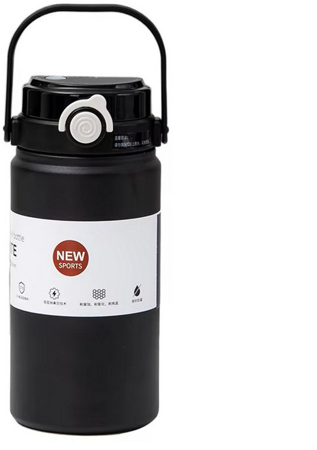 雙飲提手保溫瓶 不鏽鋼, 黑色, 1L, 1個