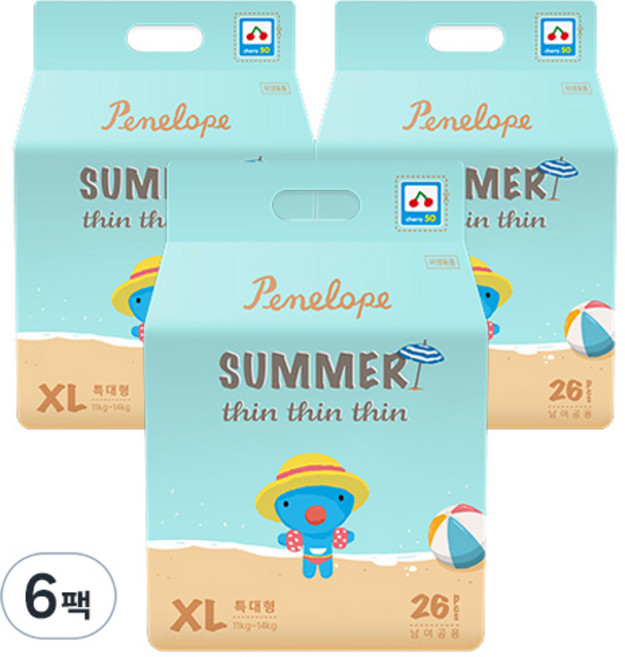 페넬로페 씬씬씬 아이스 썸머 팬티형 기저귀 공용, 5단계, 156매