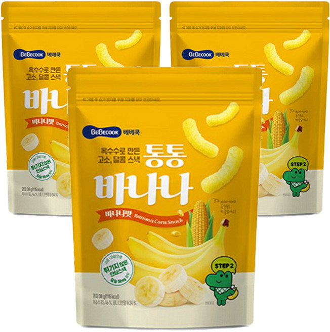 베베쿡 유아용 통통바나나 과자, 바나나, 30g, 3개