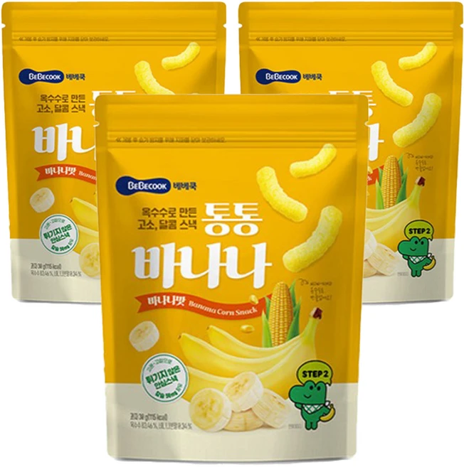베베쿡 유아용 통통바나나 과자, 바나나, 30g, 3개 - 쿠팡