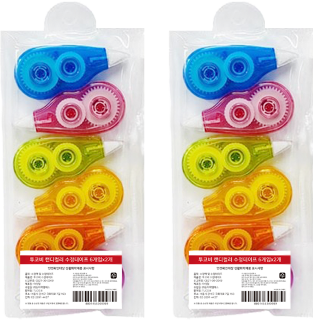 투코비 캔디컬러 수정테이프 6개입, 혼합 색상, 2개