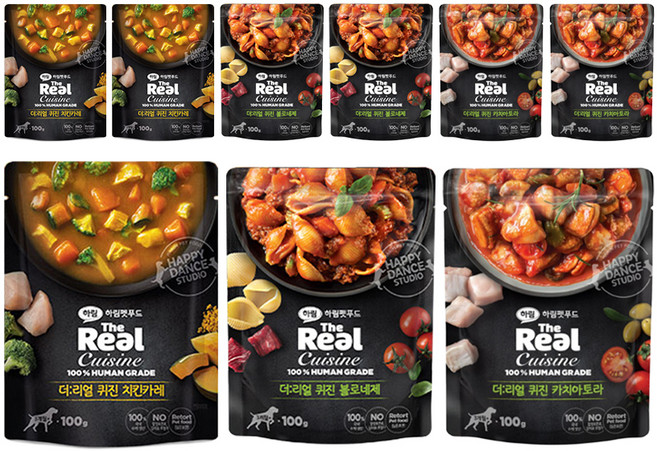 하림펫푸드 강아지 더리얼 퀴진 파우치 버라이어티팩, 혼합맛(치킨카레/볼로네제/카치아토라), 100g, 3세트