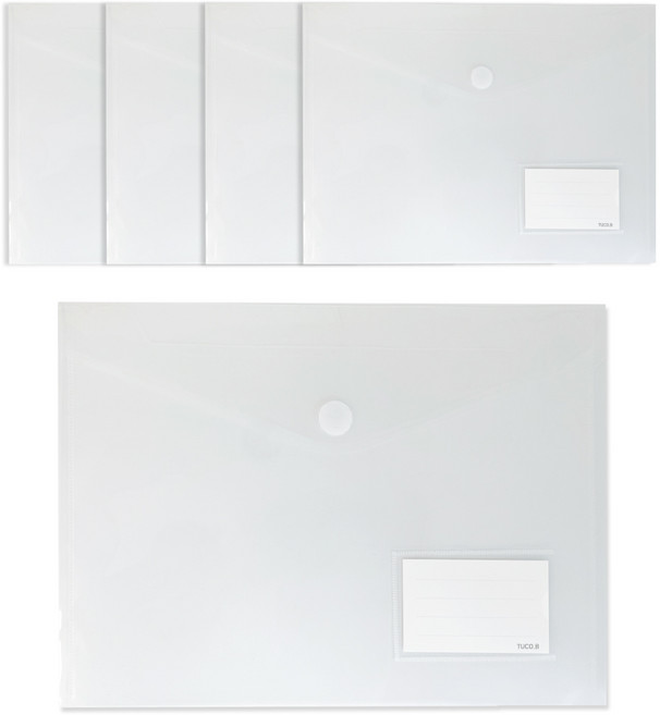 투코비 찍찍이버튼 봉투화일 A4, 투명, 5개