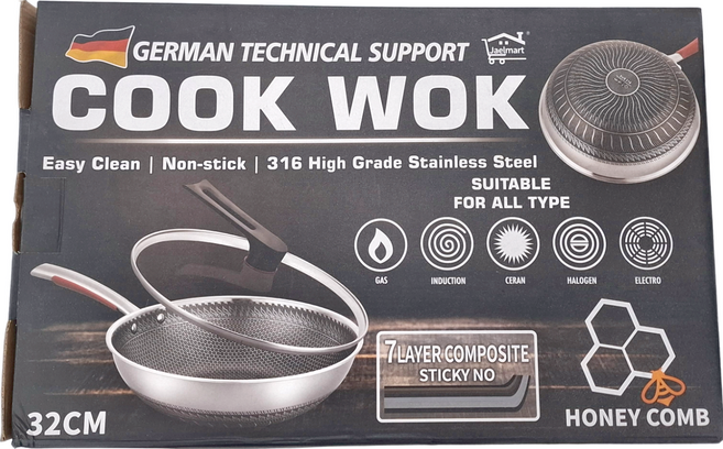COOK WOK 紅手把雙面316炒鍋, 32cm, 1個
