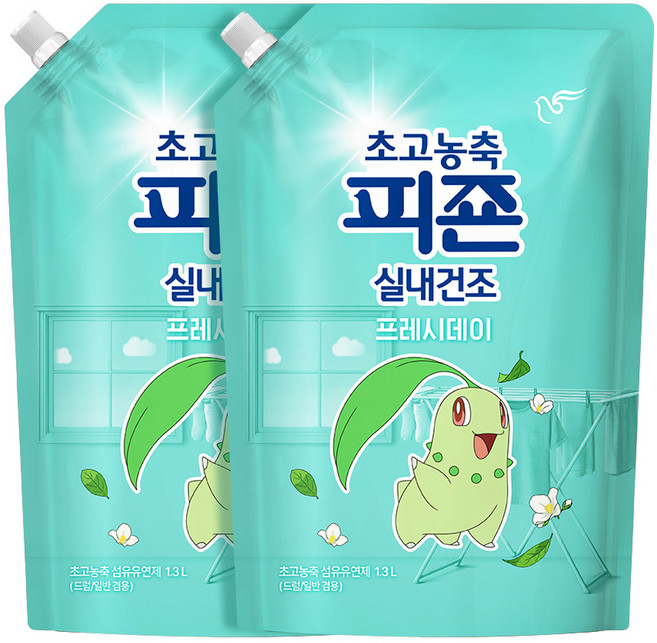 피죤 초고농축 실내건조 프레시데이 리필, 2개, 1.3L