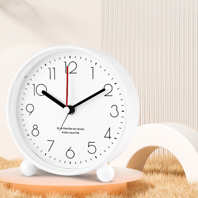 므뮤 심플 컬러풀 인테리어 탁상용 시계, 라운드 화이트