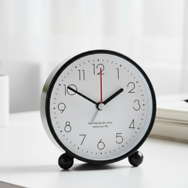 므뮤 심플 컬러풀 인테리어 탁상용 시계, 라운드 블랙