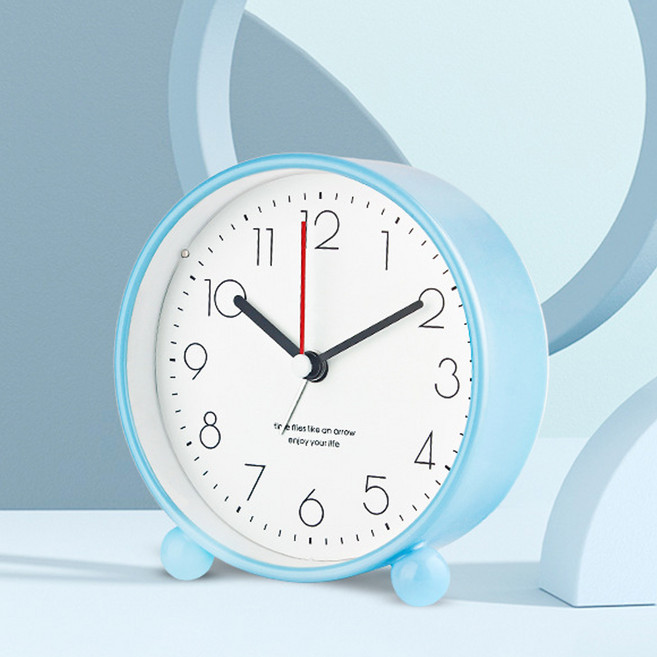 므뮤 심플 컬러풀 인테리어 탁상용 시계, 라운드 블루