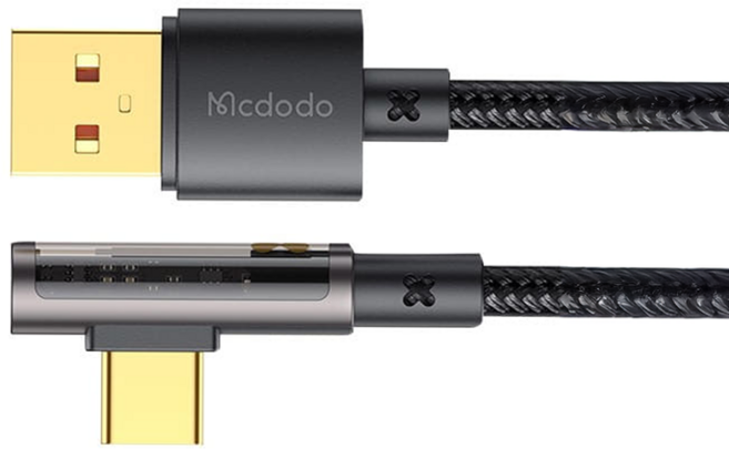 Mcdodo 麥多多 Type-C 6A 棱鏡系列 彎頭透明數據線100W CA-338, 1.2m, 黑色, 1條