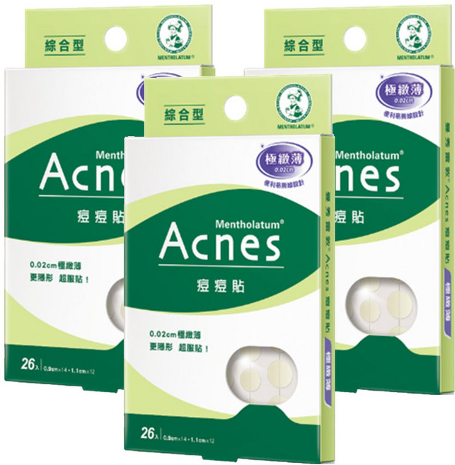 MENTHOLATUM 曼秀雷敦 Acnes 台灣公司貨 痘痘貼 極致薄綜合型, 26片, 3盒