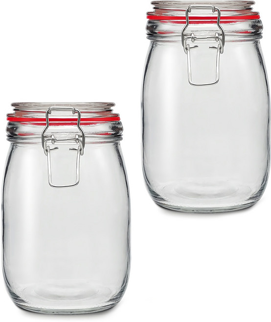 미르코리아 메탈글라스자 클립 유리병, 1L, 2개