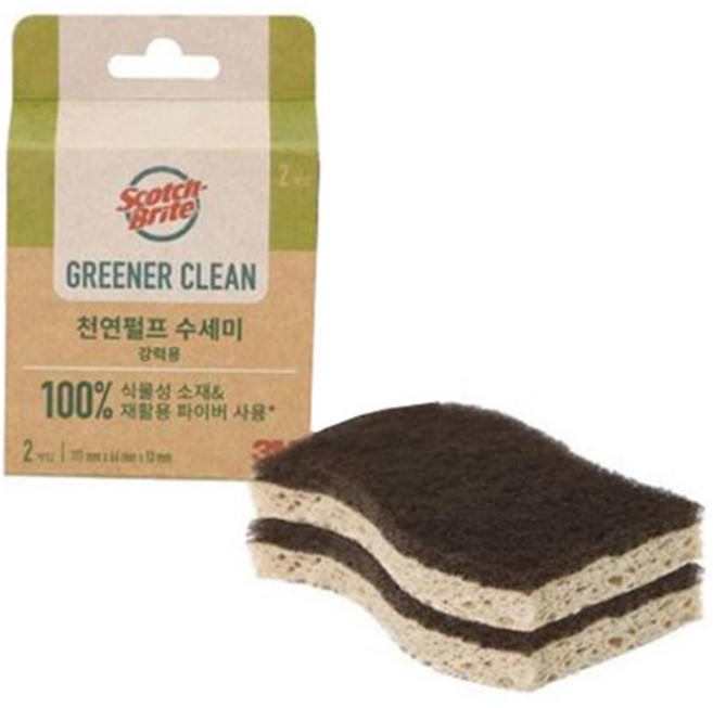 스카치브라이트 3M 그리너클린 천연펄프 수세미 강력용, 2개, 1개