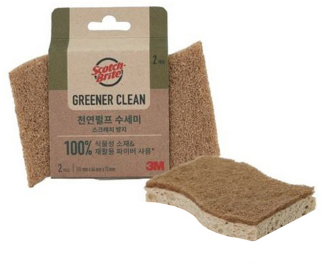 스카치브라이트 3M 그리너클린 천연펄프 수세미 스크래치방지용, 2개입, 1개