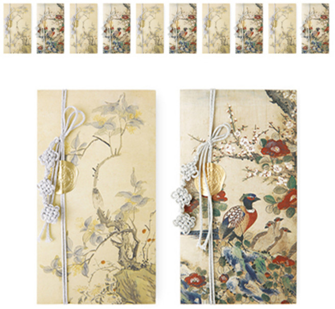 인디케이 꿩과 꽃을 담은 민화 돈봉투 + 은하수 매듭끈 세트, 6세트, 혼합색상