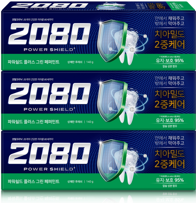 2080파워쉴드플러스그린페퍼민트, 3개, 140g