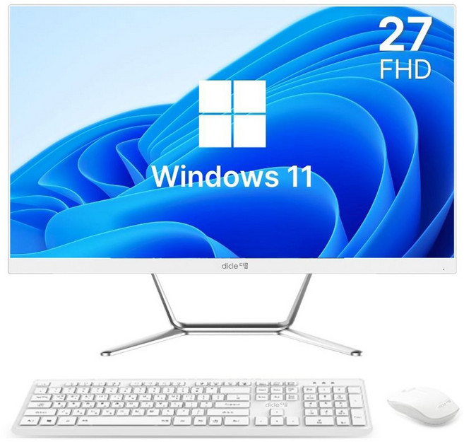 디클 일체형 PC 셀러론-N5095 무선키보드 마우스 포함, 화이트, 8GB, 256GB, WIN11 Home, A27N
