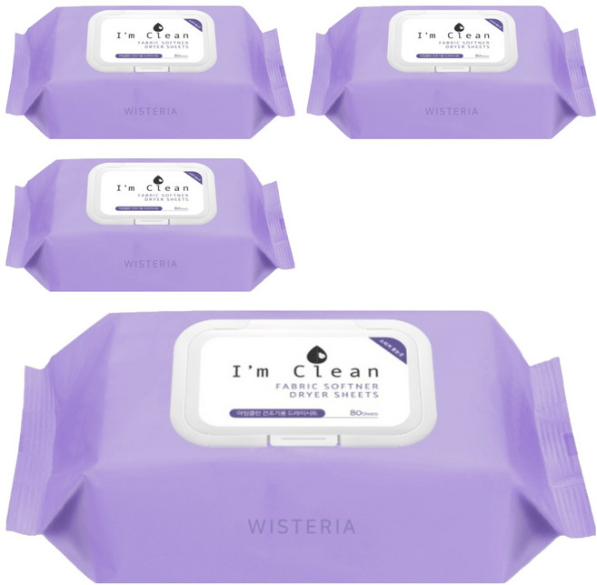 아임클린 건조기 시트 섬유유연제 위스테리아향, 80매, 4개