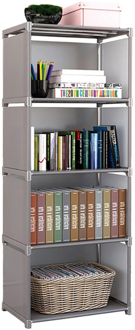 布藝多層組裝書架, 銀灰色, 4層