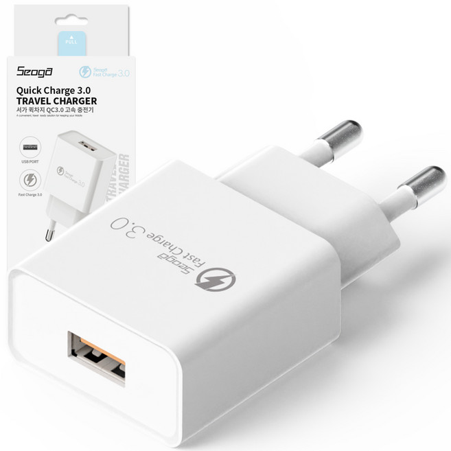 서가 퀵차지 USB 고속 충전기 어댑터 18W QC3.0, 화이트, 1개