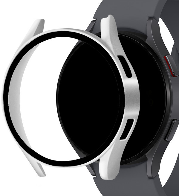 아이몰 스마트워치 9H 강화유리 풀커버 프레임 케이스, 실버, 1개