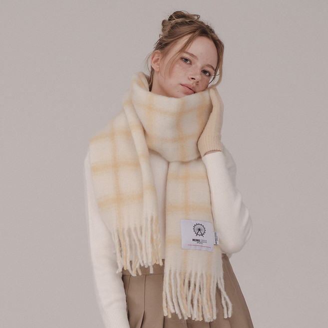 미치코런던 블록 체크 머플러 겨울 울 니트 목도리 선물포장 패키지 세트