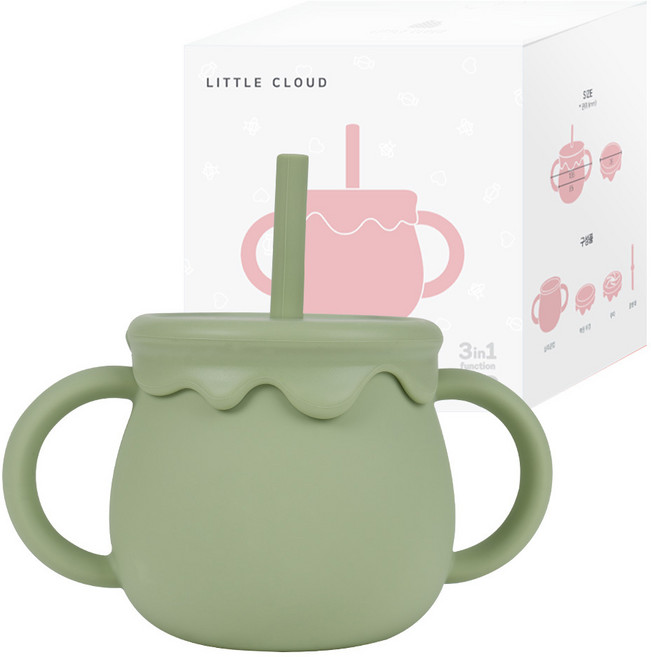 리틀클라우드 유아용 꿀단지 멀티 실리콘 빨대컵, 250ml, 1개, 올리브