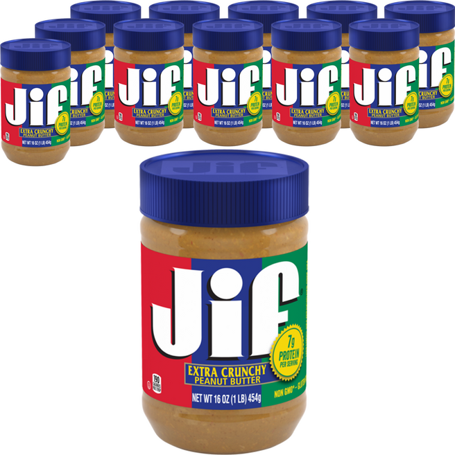 Jif 美味顆粒花生醬, 454g, 12罐