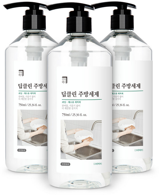 살림백서 딥클린 주방세제 그린허브향, 750ml, 3개