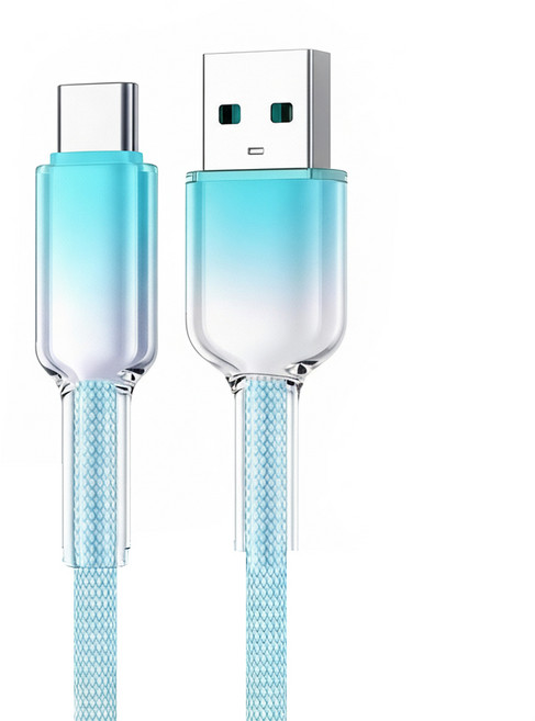 樂樂 冰晶頭 USB-TYPE-C 彩色编織快充電線 120W, 漸變藍, 1個, 100cm