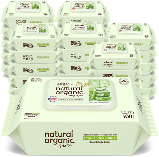 네츄럴오가닉 퓨어 플레인 유아물티슈 스마트캡형, 45g, 100매, 30개