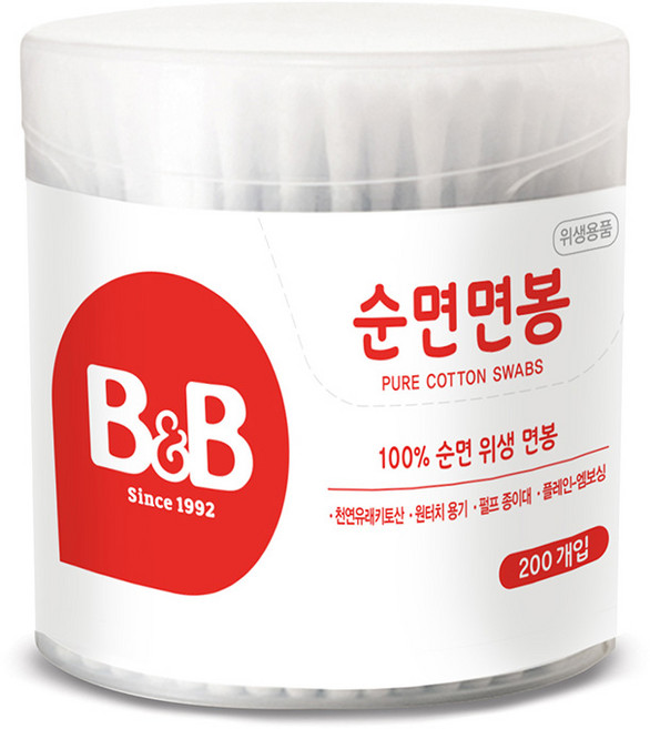 비앤비 원형 순면 유아 면봉, 200개입, 1개