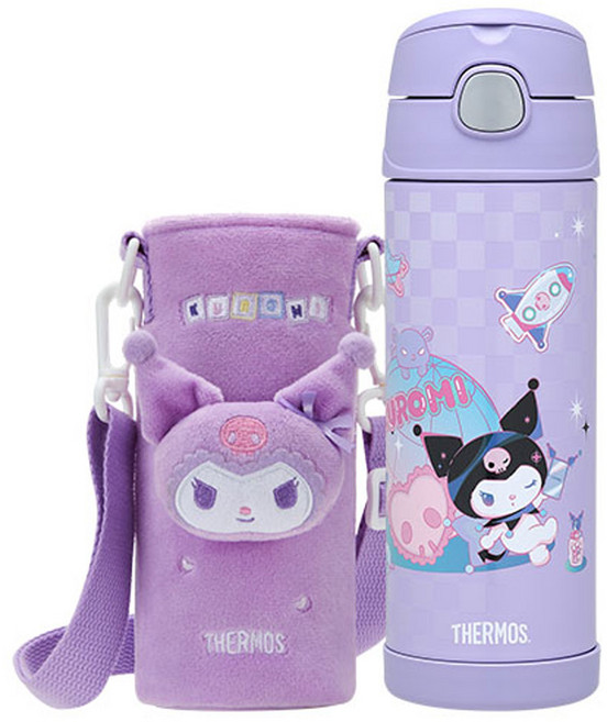 THERMOS 膳魔師 不銹鋼真空保冷瓶 庫洛米宇宙篇 470ml 附吸管/直飲兩用上蓋, 紫色, 1個