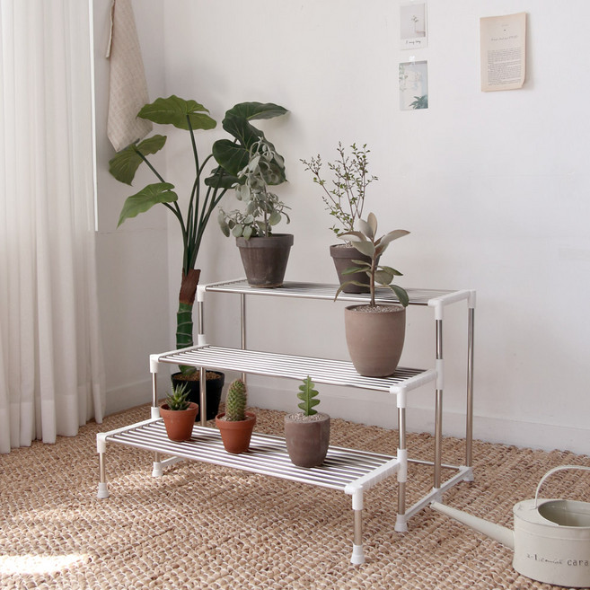 리빙해피 계단식 화분 정리대 3단, 실버 + 화이트, 1개
