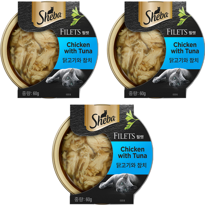 쉬바 어덜트 고양이 필렛 습식사료, 닭+참치, 60g, 3개