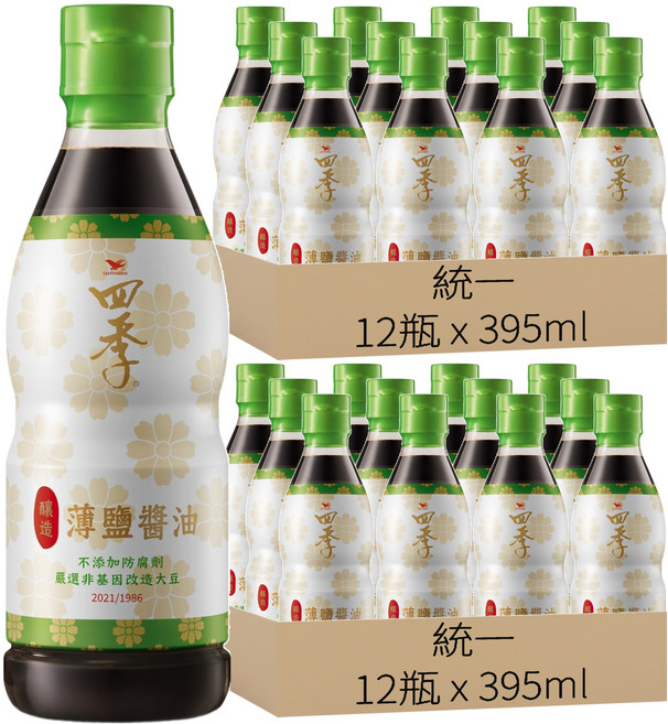 統一 四季 釀造薄鹽醬油, 395ml, 24瓶