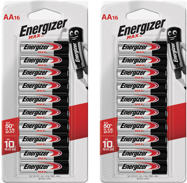 에너자이저 알카라인 맥스 AA 건전지, 16개입, 2개