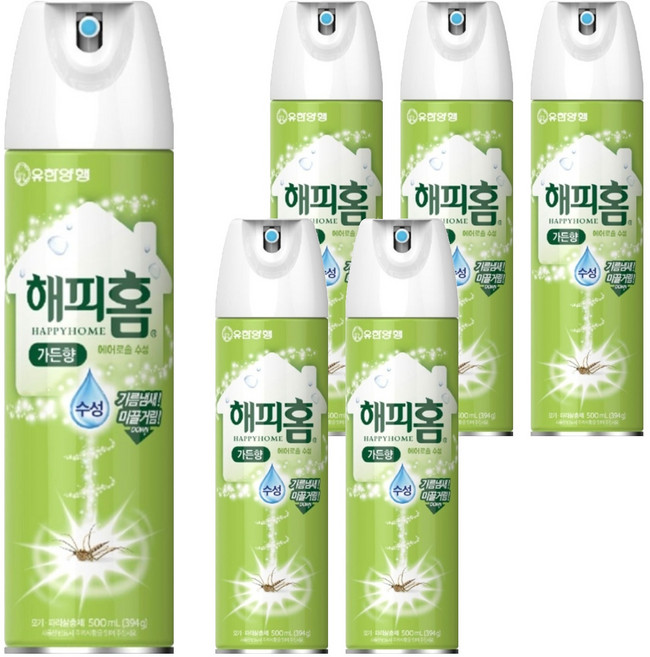 해피홈 에어로솔 수성 모기퇴치제 가든향, 500ml, 6개