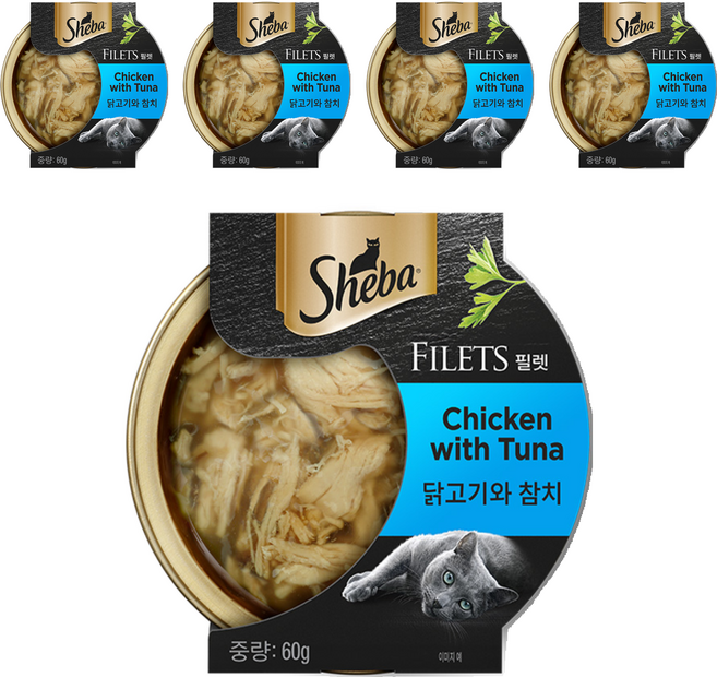 쉬바 어덜트 고양이 필렛 습식사료, 닭+참치, 60g, 5개
