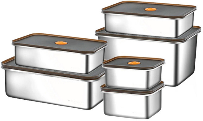 MASIONS 美心 DELUXE頂級304可微波不鏽鋼保鮮盒6件組 1580ml + 1280ml + 1L x 2個 + 400ml x 2個, 1組, 6個容器 + 6個蓋子